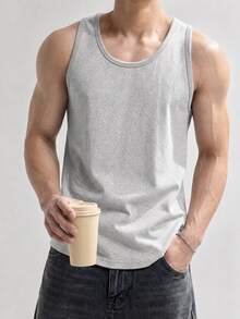 DAZY Men's Solid Color Crew Neck Fleece Lined Casual Versatile Tank Top - Grey - View 6