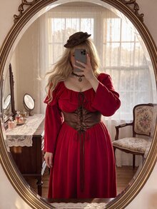 Lyrianda Plus Size Square Neck Cinched Waist A-Line Dress - Burgundy - View 6