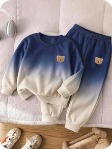 嬰兒幼兒圓領休閒舒適套裝，卡通圖案，適合秋冬穿著 - 彩色 - 查看 3