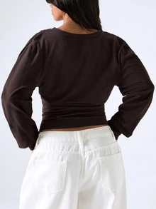 LYSMO Brun långärmad T-shirt för kvinnor i plus size, höst/vinter - Brun - Visa 2
