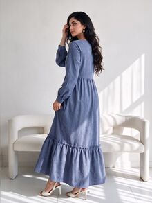 Yasmyna New Embroidered Patchwork Waist-Cinching Comfortable Loose Casual Vacation Daily Versatile Dress - Blue - View 2