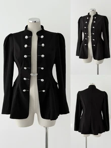 Sunspun Plus Size Women's Solid Color Casual Versatile Daily Long Sleeve Jacket - Black - View 6