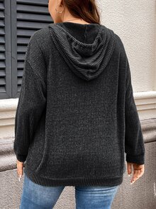 SHEIN LUNE 大尺碼落肩抽繩運動衫，適合春夏秋季旅行、機場、畢業、返校、教師穿著，冬季秋季款 - 深灰色 - 查看 2