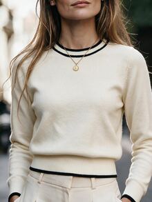 Breezaya Elegant Round Neck Long Sleeve Design Women's Sweater - White - View 3