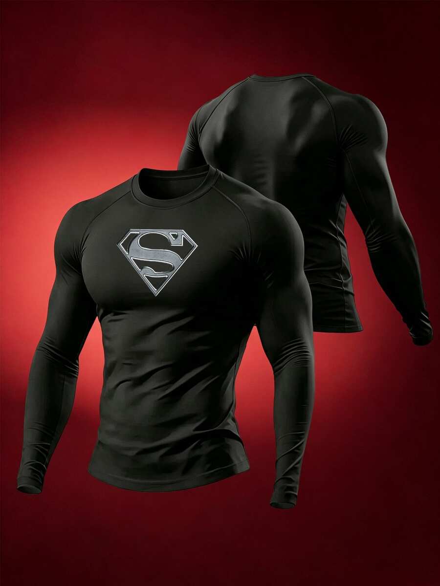 Manfinity SUPERMAN X SHEIN Men Sports Tees & Tanks - Black - View 1