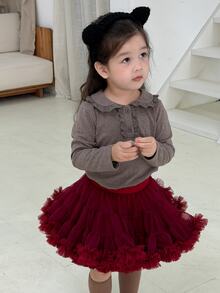 DAZY Infant (Girl) Casual Long Sleeve Top With Turn-Down Collar And Ruffle Trim - Coffee Brown - View 4