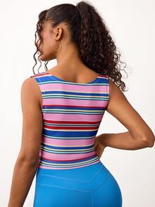SHEIN PariChic Women's Striped Casual Daily Wear Sports T-Shirt - Pink - View 2