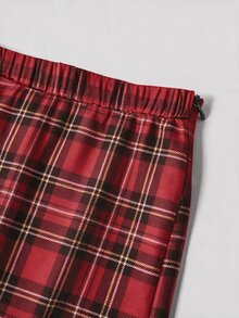 Firerie Plus Size Elegant Plaid Pattern Skirt - Suitable For Commute, Office, Party And Wedding (Autumn, Red) - Red - View 3