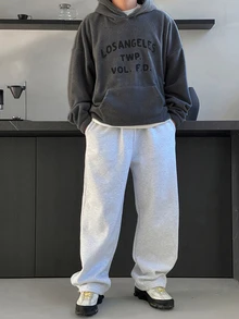 DAZY Men's Grey Fleece Hoodie With Black Letter Print On Chest, Autumn/Winter - Grey - View 5