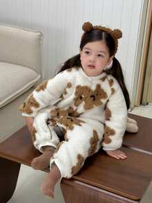 DAZY Infant (Girl) Round Neck Cartoon Plush Long Sleeve Bodysuit, Autumn/Winter - Brown - View 3
