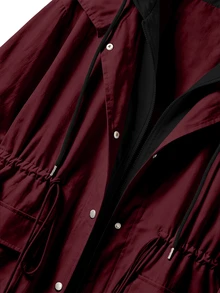 EMERY ROSE Casual färgblockad jacka med huva för kvinnor i plus size, för pendling på hösten - Bourgogne - Visa 5