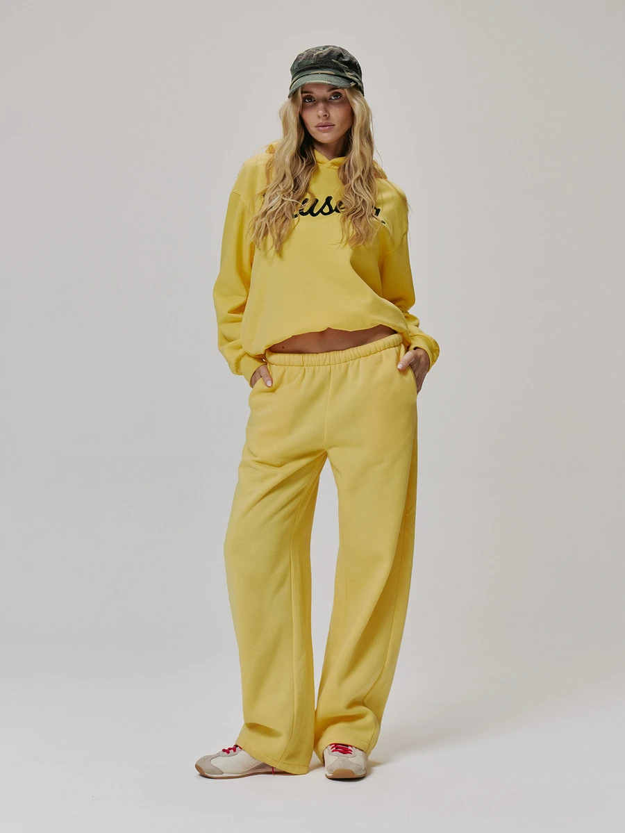 MUSERA Yellow Mid Rise Straight Leg Joggers Fall Autumn Winter Coolgirl Style Casual - Pale Yellow - View 1