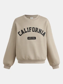 SHEIN 青少年女孩卡其色寬鬆運動衫套裝，字母印花兩件套，加厚秋冬新款休閒日常百搭 - 卡其色 - 查看 5
