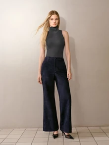 MOTF PREMIUM WOMEN'S COMMUTER ROYAL BLUE SUEDE WIDE LEG LOOSE FIT LONG PANTS - Royal Blue - View 5