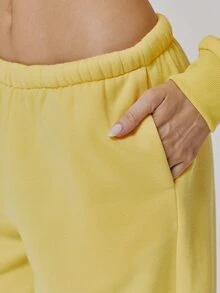 MUSERA Yellow Mid Rise Straight Leg Joggers Fall Autumn Winter Coolgirl Style Casual - Pale Yellow - View 5