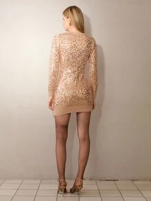 MOTF PREMIUM SEQUIN DECORATED GOLD V-NECK MID-LENGTH KNIT CARDIGAN - Gold - View 7