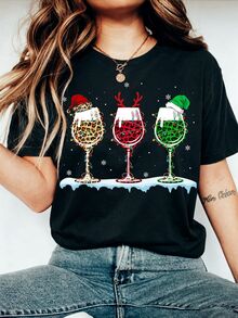 EMERY ROSE Women's Casual Short-Sleeve T-Shirt "Witchcraft Poison" Letter Graphic Print, Regular Fit Crew Neck Top, Suitable For All Seasons Halloween Christmas - Black - View 1