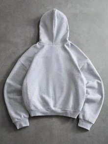 Manfinity Hypemode 男士連帽衫，刺繡與拼色設計，寬鬆版型，男士秋冬長袖連帽衫，衛衣布料，休閒舒適百搭，適合外出、通勤、街拍、旅行、度假、日常穿著等 - 灰色 - 查看 2