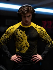 Gym Rark Men's Tiger Graphic Crew Neck Slim Fit Long Sleeve Fashionable Comfortable Sportswear - Black - View 5