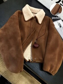 GlowEve Vintage Fashion Comfortable Suede Fleece Jacket Fur Short Commute Versatile Outing French Street Style Women's Jacket - Brown - View 5
