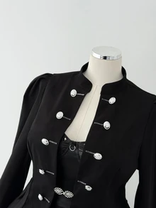 Sunspun Plus Size Women's Solid Color Casual Versatile Daily Long Sleeve Jacket - Black - View 4