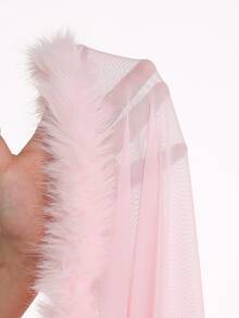 DelicateAllure Plus Size Women Solid Color Patchwork Fur Sexy Camisole Nightgown - Pink - View 6