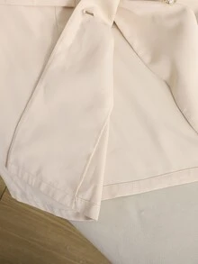 SHEIN Tween Girl Tween Girl Girls Casual Comfortable Elegant Gentle Daily Versatile Small V-Neck Button Pleated Hem Waist-Cinching Fitted Autumn Jacket - Apricot - View 5