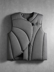 PAVTROS Men's Holiday Halloween Christmas New Year Zipper Front Vest Winter Jacket - Dark Grey - View 1