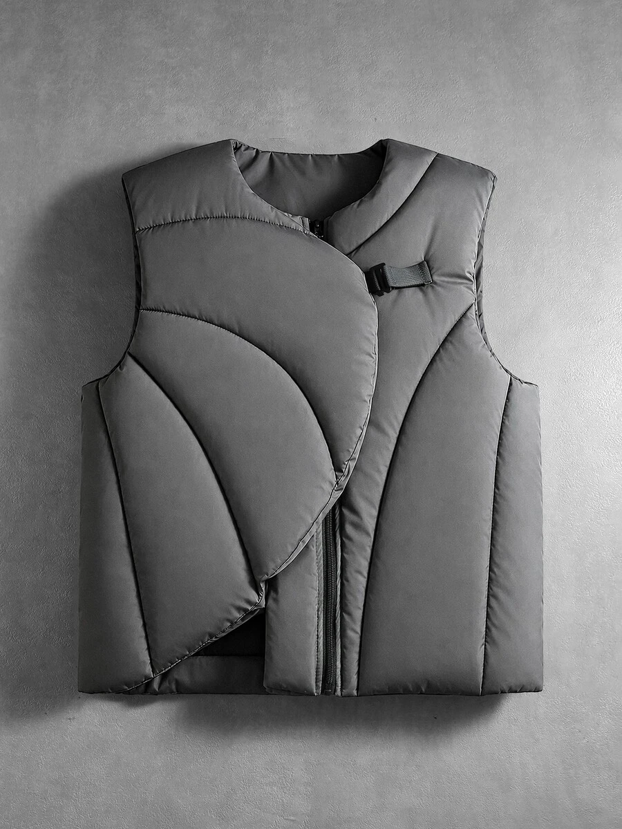 PAVTROS Men's Holiday Halloween Christmas New Year Zipper Front Vest Winter Jacket - Dark Grey - View 1