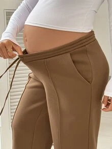 SHEIN Maternity Solid Color Casual Versatile Daily Wear Sweatpants - Brown - View 5