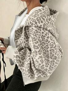 SHEIN x Carly Lawrence INAWLY 女款豹紋休閒百搭日常穿著連帽衛衣 - 卡其色 - 查看 1
