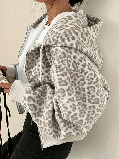SHEIN x Carly Lawrence INAWLY بلوزة رياضية بغطاء رأس بطبعة نمر كاجوال متعددة الاستخدامات للارتداء اليومي للنساء