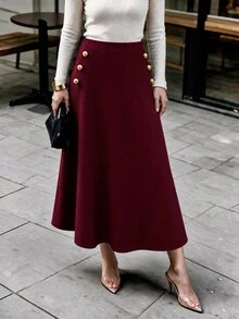 Modelyn Women's Solid Color Casual Versatile Daily Wear Skirt - Burgundy - View 4