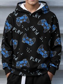 Tween Boy Casual Minimalist Loose Comfortable Long Sleeve Sweatshirt, Suitable For Autumn/Winter, Classic Retro 3D Game Controller Graphic Print - Multicolor - View 1