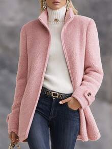 INAWLY Women's Light Pink Plush Long-Sleeve Coat For Autumn And Winter; Suitable For Halloween, Outings, Commuting, And Everyday Wear. - Pink - View 3