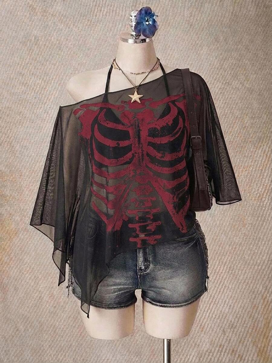 SHEIN ICON 大尺碼女款不對稱單肩休閒日常上衣 - 彩色 - 查看 1
