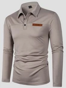 Calvornis 秋冬男士成熟老錢風卡其色素面小標 Polo 衫 - 卡其色 - 查看 3
