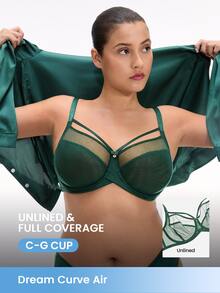 LUVLETTE Plus Dream Curve Air Unlined Full Coverage Side Support Airy Christmas Green  Mesh Basic Breezy Comfort Minimizer Bra - Dark Green - View 1