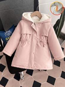 SHEIN Playful Pals 女童連帽加厚棉外套，前拉鍊設計，收腰冬季款 - 淺粉色 - 查看 6