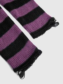 ROMWE Goth Women's Striped Casual Daily Long Sleeve Sweater - Purple - View 4