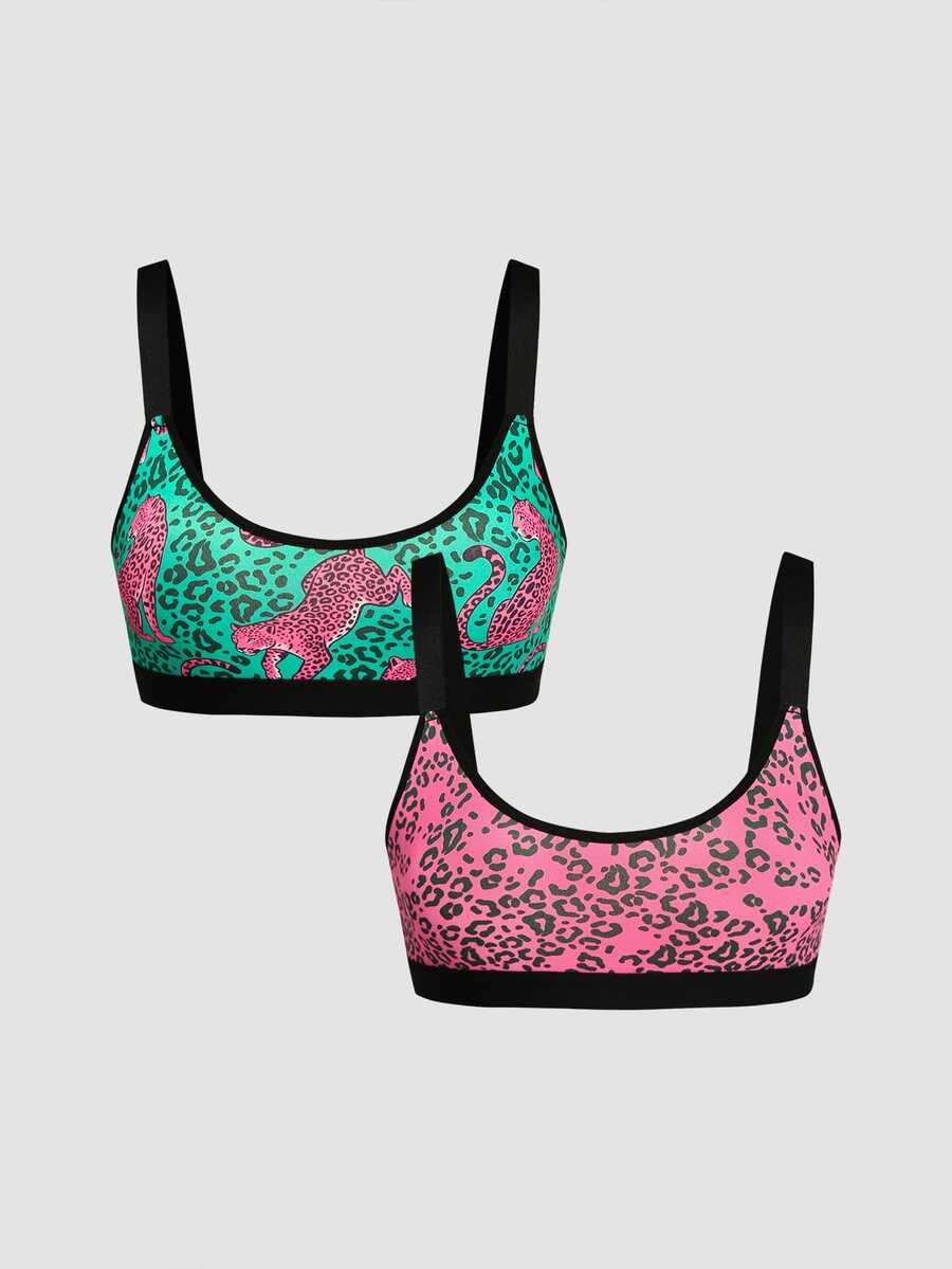 Chillnights Young Colorblock Leopard Print Webbing 2pcs/Set Women's Bra - Multicolor - View 1