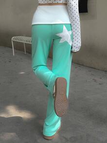 K-Vae Women's Fashion Star Print Casual Long Pants - Limelight Green - View 1