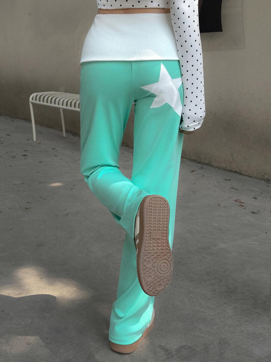K-Vae Women's Fashion Star Print Casual Long Pants - Limelight Green - View 1