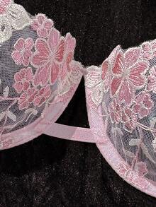SHEIN 女款天藍色刺繡細肩帶內衣套裝 2件組 - 彩色 - 查看 4