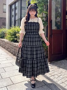 Bijouette Plus Size Plaid Pleated Dress, Japanese Gentle Style, Suitable For Commuting And Dating - Blue - View 5