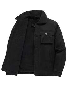 Manfinity Homme Men's Autumn/Winter Thermal Lined Stand Collar Jacket - Black - View 3