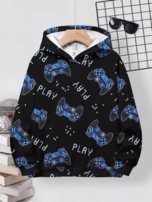 Tween Boy Casual Minimalist Loose Comfortable Long Sleeve Sweatshirt, Suitable For Autumn/Winter, Classic Retro 3D Game Controller Graphic Print - Multicolor - View 2