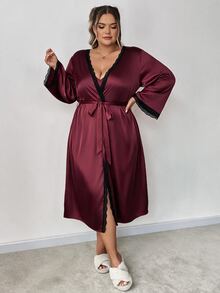 SHEIN CURVE+ Women's Plus Size 2 Pieces Set 22W, Long Sleeve Jacket + Dress - Burgundy - View 5