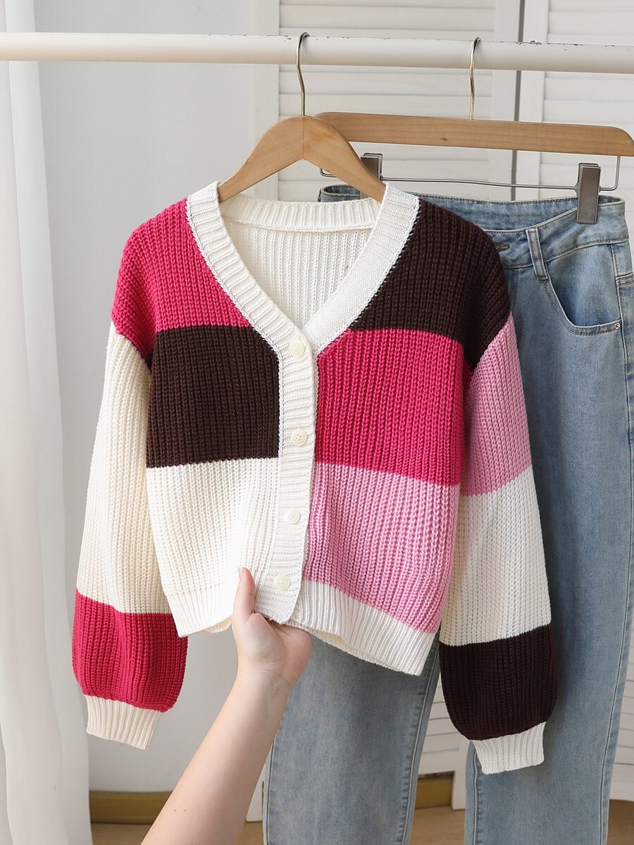 Girls' Autumn/Winter Fashion Pattern Jacquard Knit Cardigan Sweater, Long Sleeve - Multicolor - View 1