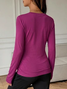 Dazy Maternity Solid Color Slim Fit Round Neck Long Sleeve Casual Soft Vacation Korean Style Spring Autumn Maternity T-Shirt Formal Photoshoot White - Burgundy - View 2
